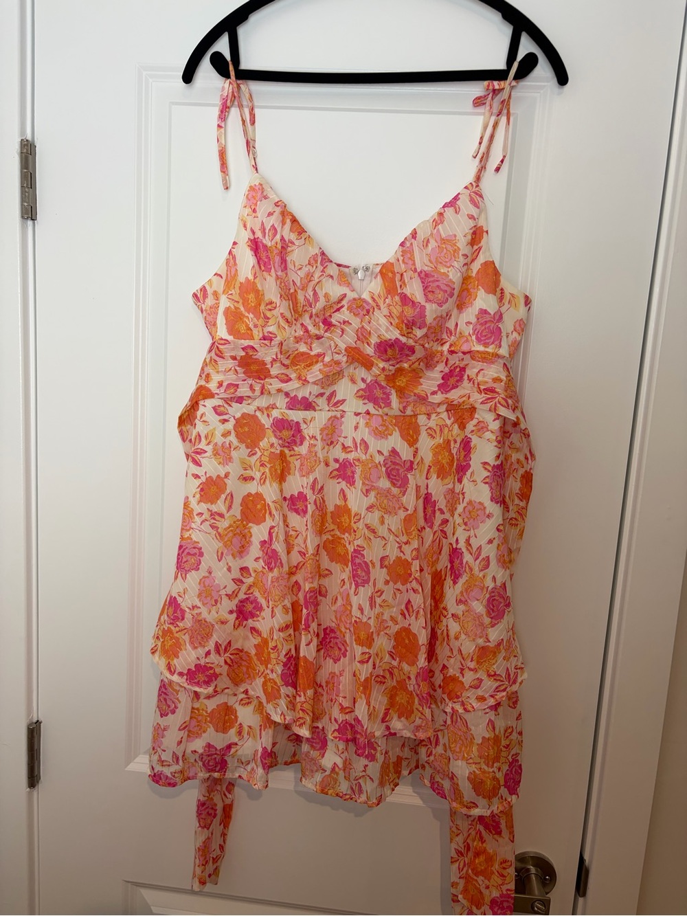 Crystal Doll Pink & Orange Floral Tie-Shoulder Sundress